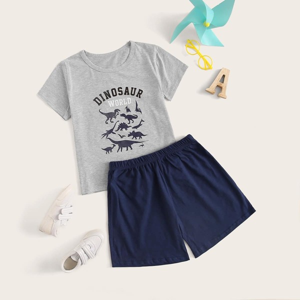 

Boys Dinosaur & Letter Print Pajama Set