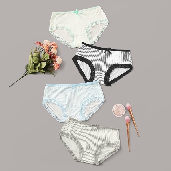 

Lace Trim Striped Panty Set 4pack