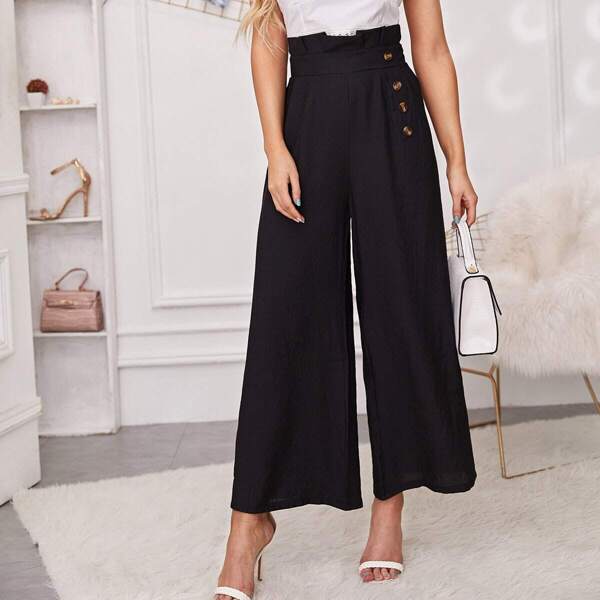

Paperbag Waist Button Side Wide Leg Pants