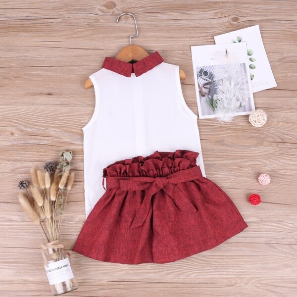 

Toddler Girls Contrast Collar Top With Paperbag Waist Shorts