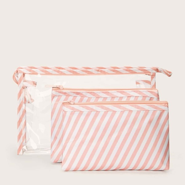 

Striped & Clear Makeup Bag Set 3pcs, Multicolor
