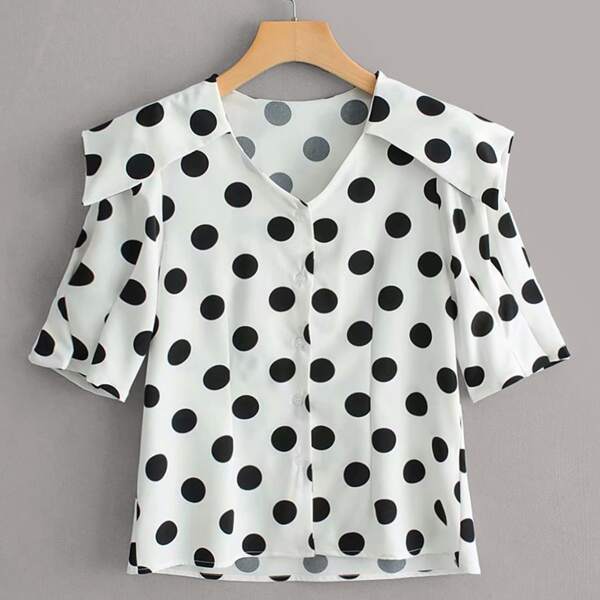 

Polka Dot Middy Collar Blouse