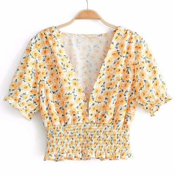 

Ditsy Floral Print Shirred Waist Blouse