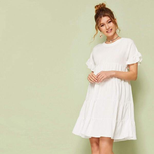 

Flounce Sleeve Smock Dress, White