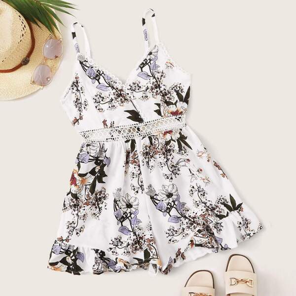

Tie Back Floral Print Cami Romper