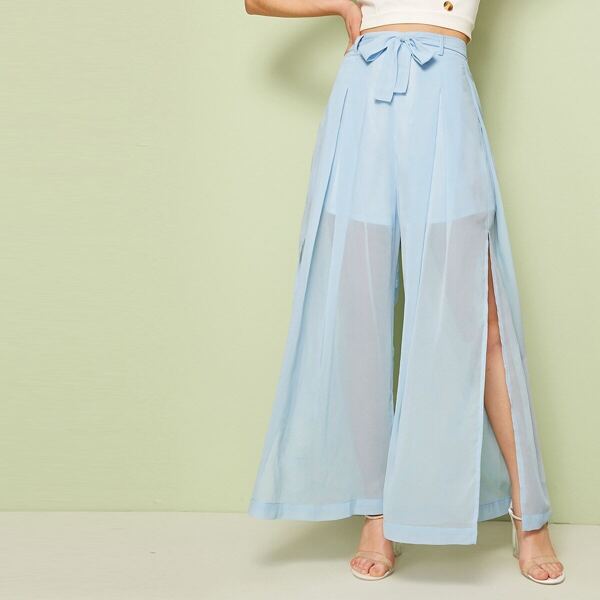 

Split Thigh Wide Leg Belted Pants