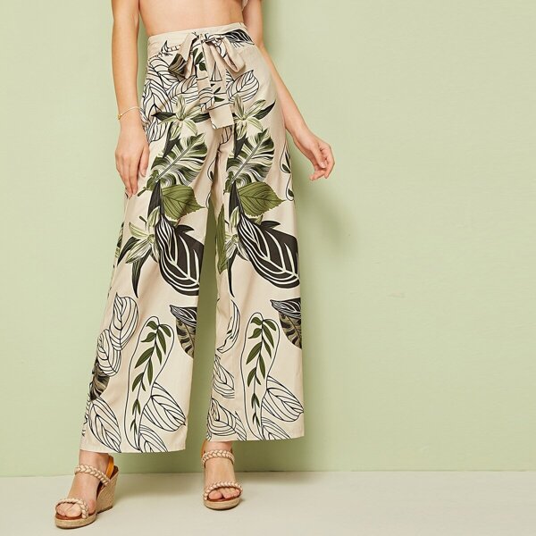 

Tropical Print Self Tie Wide Leg Pants