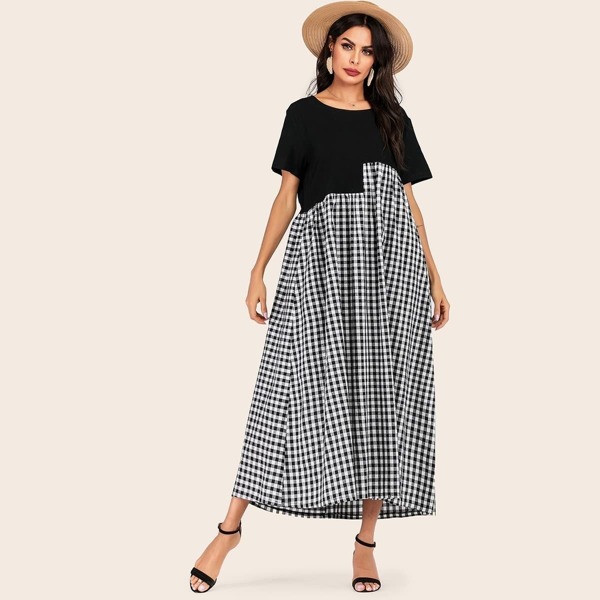

Gingham Print Hidden Pocket Maxi Dress