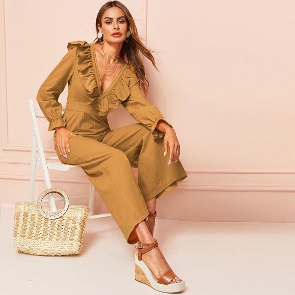 

Plunging Neck Tie Back Wide Leg Jumpsuit