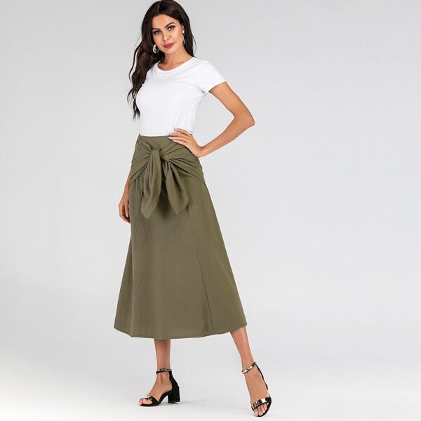 

Tie Front Zip Back Midi Skirt
