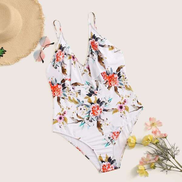 

Plus Floral Ruffle One Piece Swimwear, Multicolor