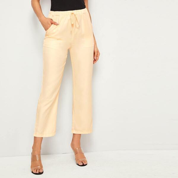 

Solid Drawstring Waist Crop Straight Leg Pants