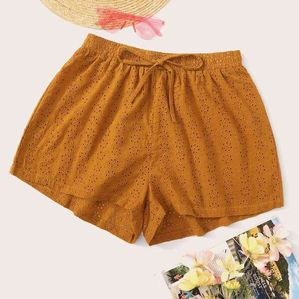 

Solid Drawstring Waist Schiffy Shorts