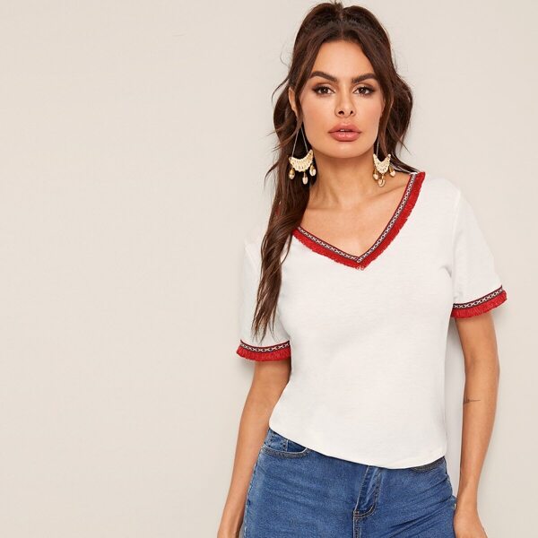 

V Neck Raw Hem Tee