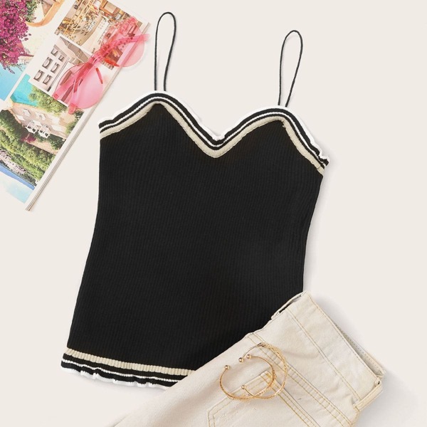 

Rib-knit Frill Hem Cami Top