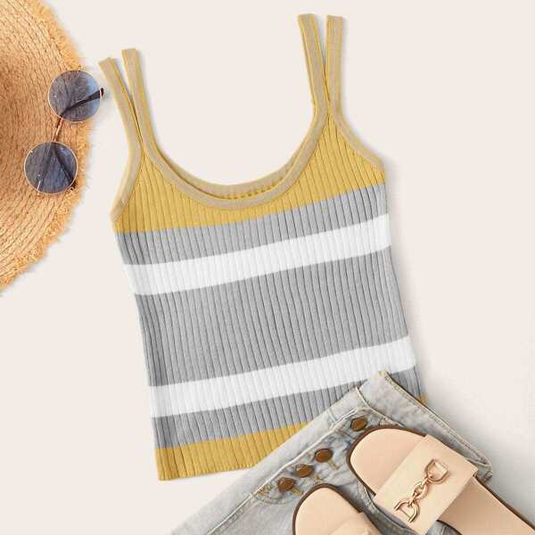 

Color-block Rib-knit Form Fitting Top
