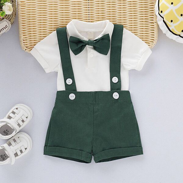 

Toddler Boys Bow Tie Jumpsuit & Straps Shorts