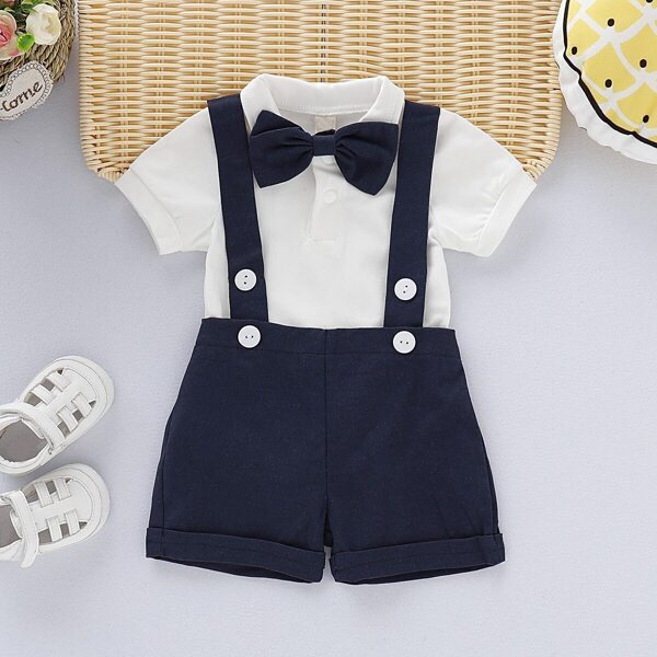 

Toddler Boys Bow Tie Jumpsuit & Straps Shorts