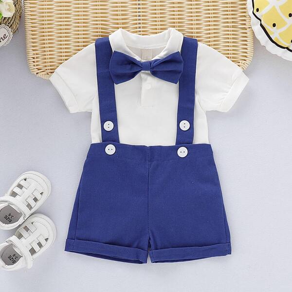 

Toddler Boys Bow Tie Romper & Straps Shorts