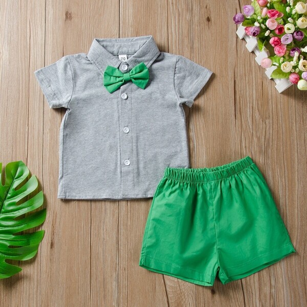 

Toddler Boys Bow Neck Button Front Shirt & Shorts, Multicolor