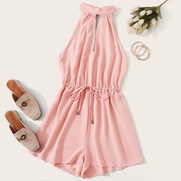 

Drawstring Waist Tie Back Halter Playsuit