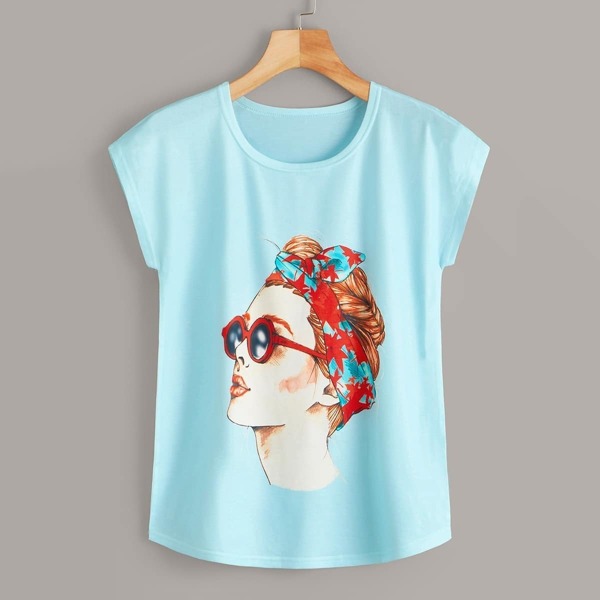 

Figure Graphic Cap Sleeve Tee, Multicolor