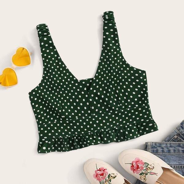 

Polka Dot Ruffle Hem Cami Top