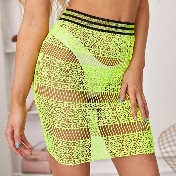 

Neon Lime Contrast Tape Lace Skirt, Green bright