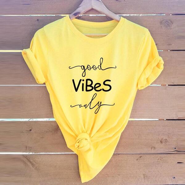 Letter Print Tee, Yellow