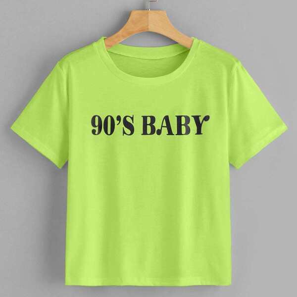 

Plus Neon Green Letter Print Tee