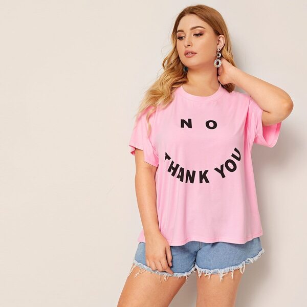 

Plus Drop Shoulder Slogan Print Top
