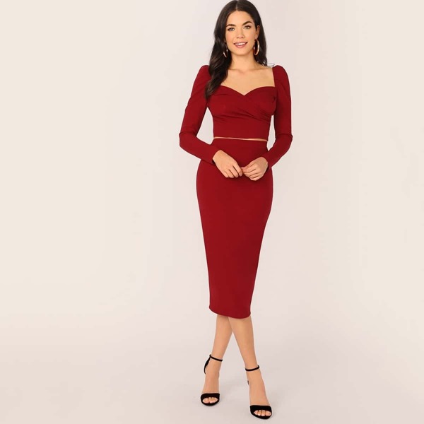 

Wrap Crop Top & Split Back Pencil Skirt Set