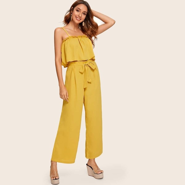 

Frill Trim Cami Top & Self Belt Pants Set