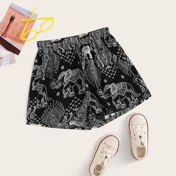 

Girls Elastic Waist Tribal Print Shorts