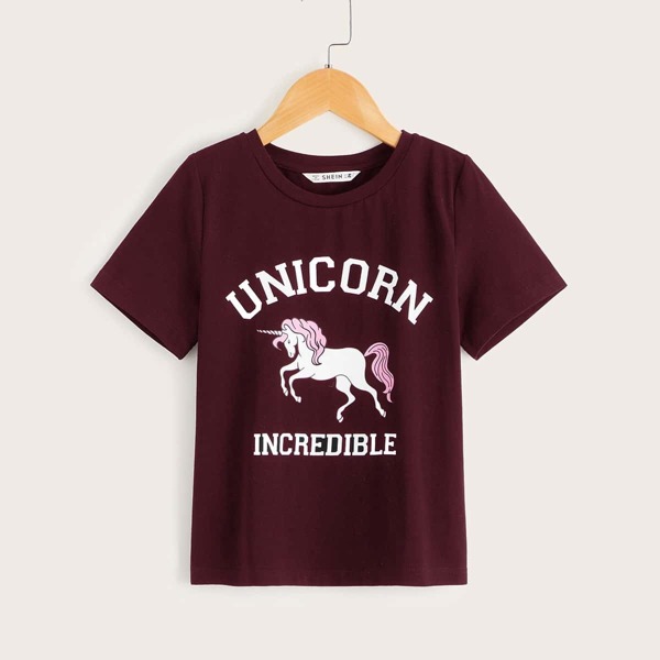 

Girls Slogan and Unicorn Print Tee