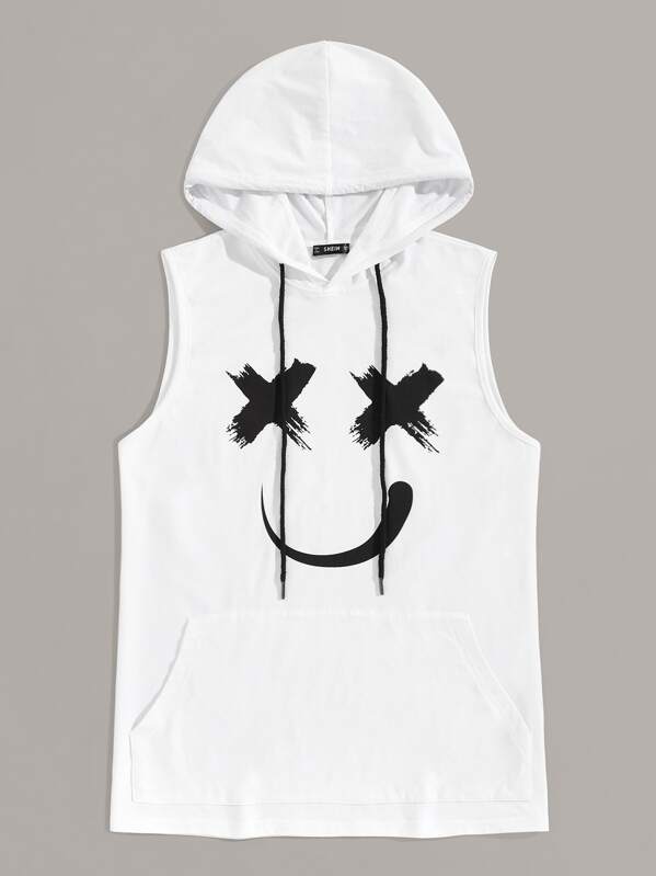 

Men Cartoon Print Pocket Front Hoodie, White