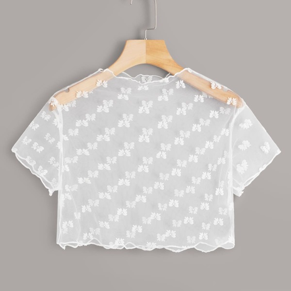 

Lettuce Trim Sheer Mesh Crop Top
