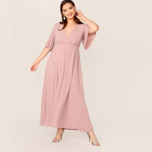 

Plus Pleated Sleeve Wrap Maxi Dress, Pink pastel