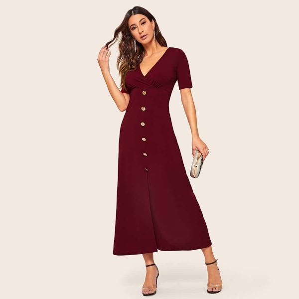 

Breasted Slit Front Wrap Dress