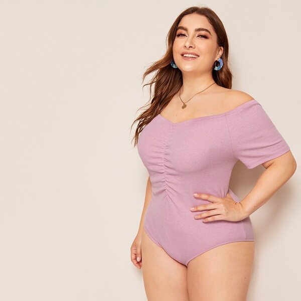 

Plus Off Shoulder Ribbed Bodysuit, Pink