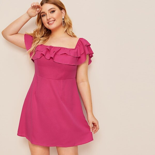 

Plus Zip Back Ruffle Dress