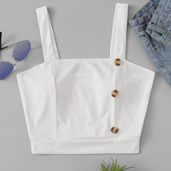 

Plus Button Front Crop Top