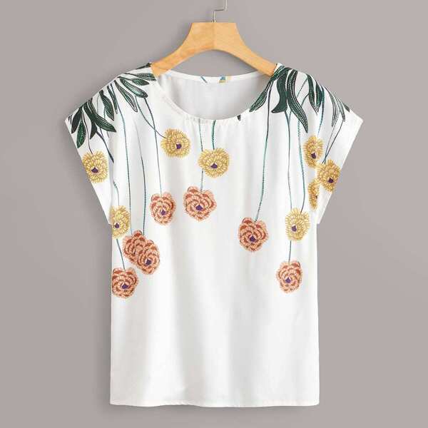 

Floral Print Blouse, White