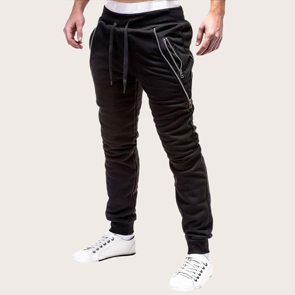 

Men Zipper Drawstring Waist Pants