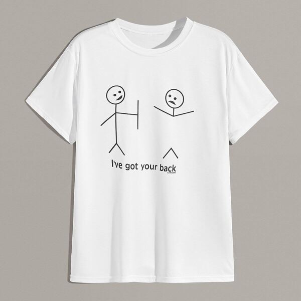 

Men Cartoon And Letter Print Tee