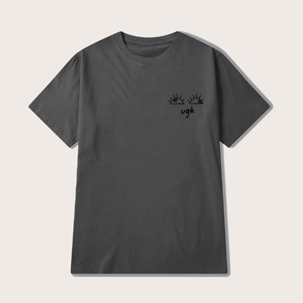 

Men Letter And Eyelash Print Tee