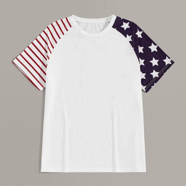 

Men Red White And Blue Flag Print Tee