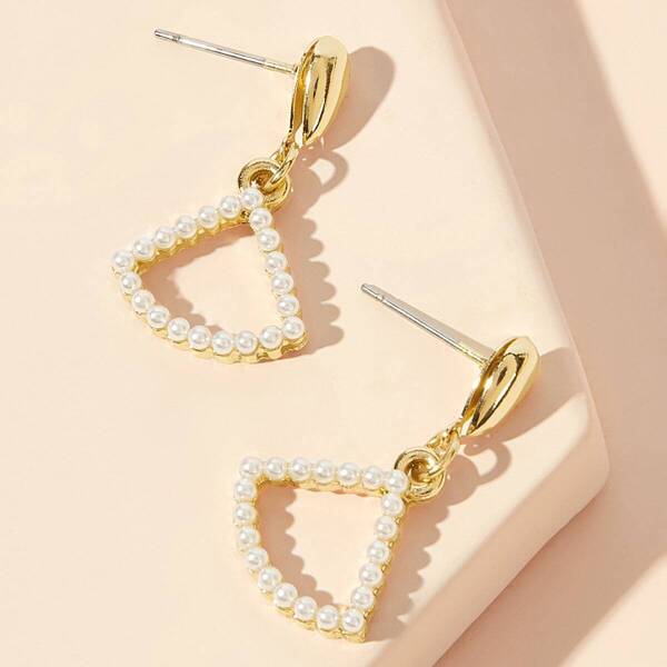 

Faux Pearl Design Open Triangle Drop Earrings 1pair