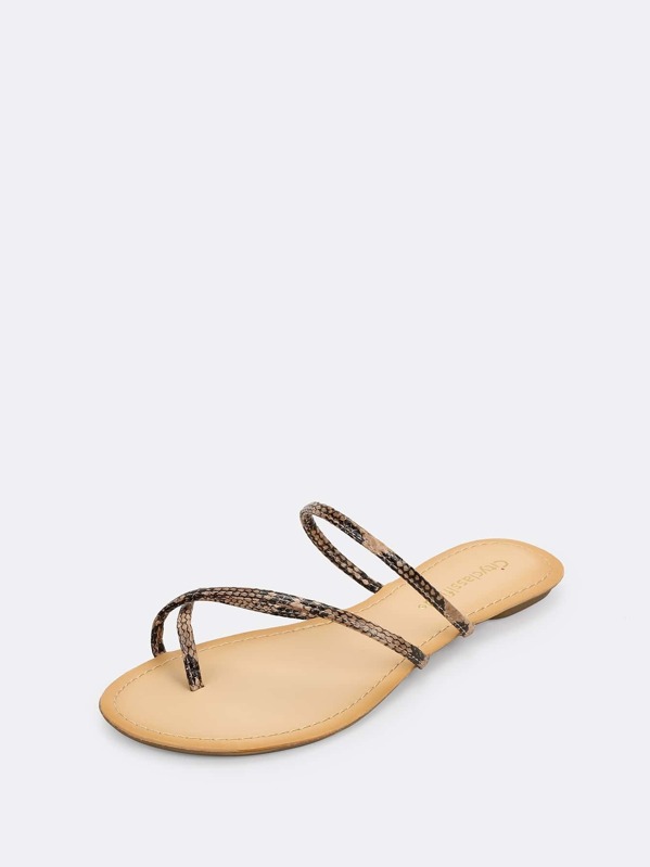 

Snake Toe Ring Strappy Flat Sandals, Multicolor