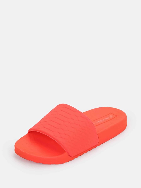 

Neon Croco Embossed Slip On Footbed Slipper Sandals, Watermelon pink bright